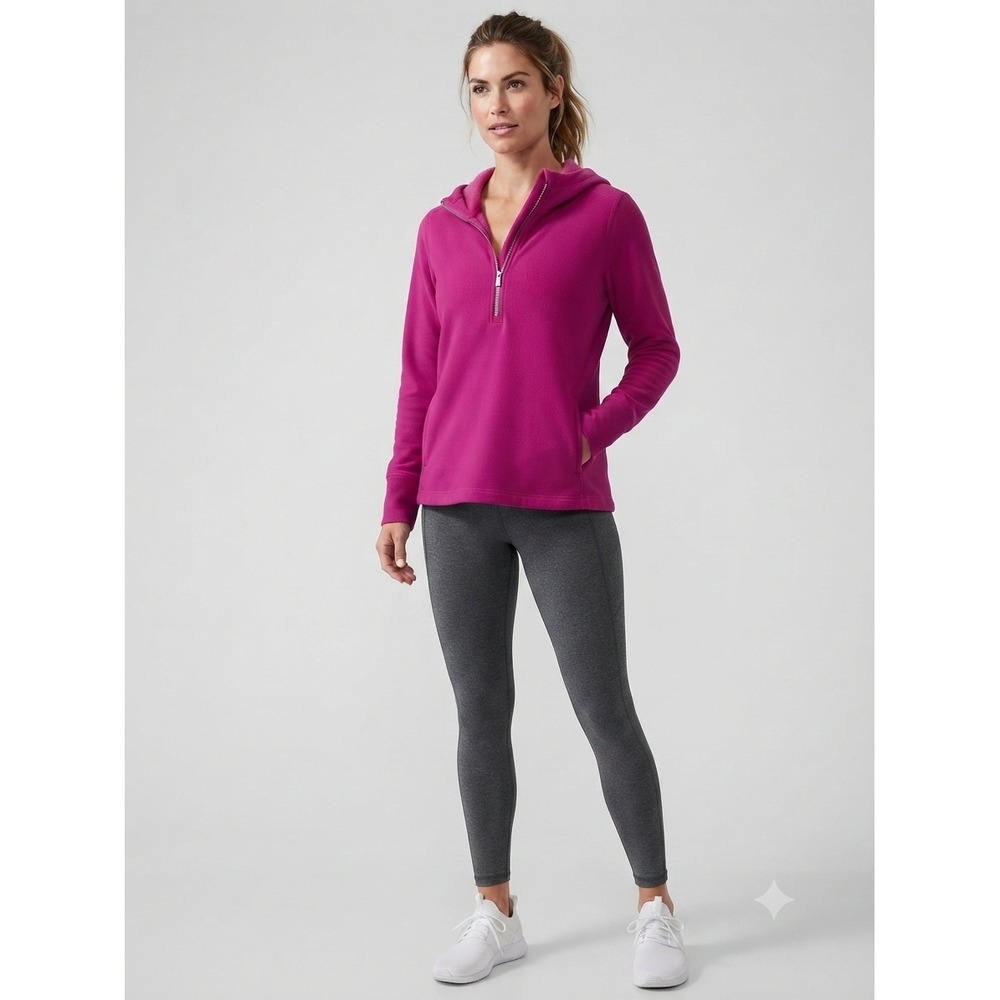 Athleta Fleece Hoodie Women XL Magenta Excellent Half-Zip Hooded Sweatshirt